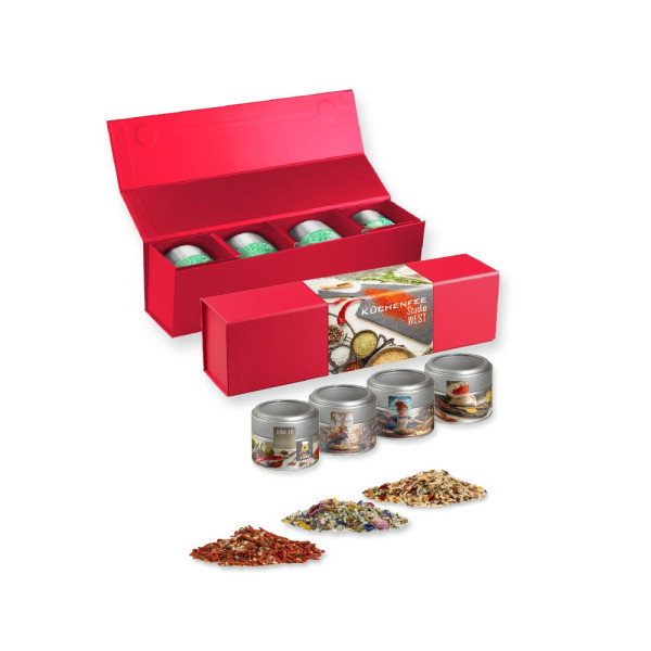 verschiedene Gewürzmischungen (Kategorie 2), ca. 64-260g, Geschenk-Set Premium rot mit Magnetverschl