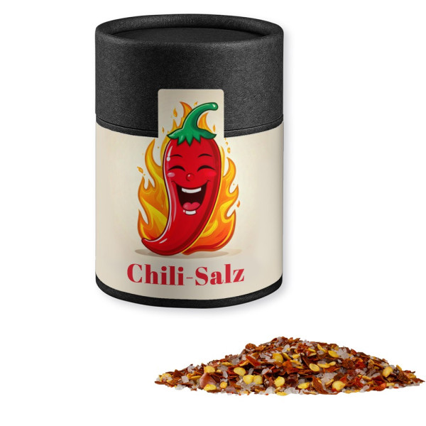 Gewürzmischung Chili-Salz, ca. 55g, Kraftpapierdose Midi schwarz